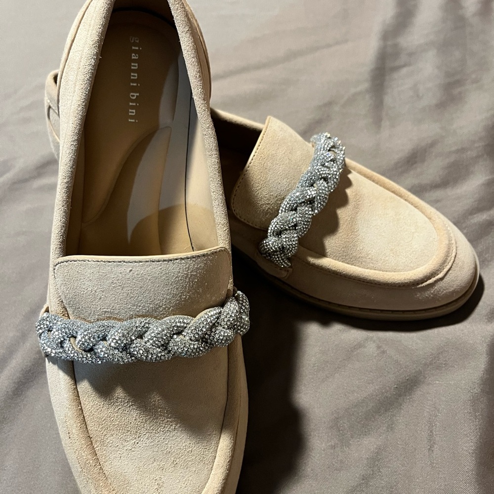 Never Worn NWOT - Gianni Bini Cream Loafers with Silver Braided Accent